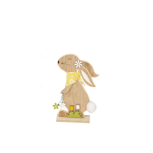 Picture of WOODEN EASTER BUNNY YELLOW SCARF 15CM